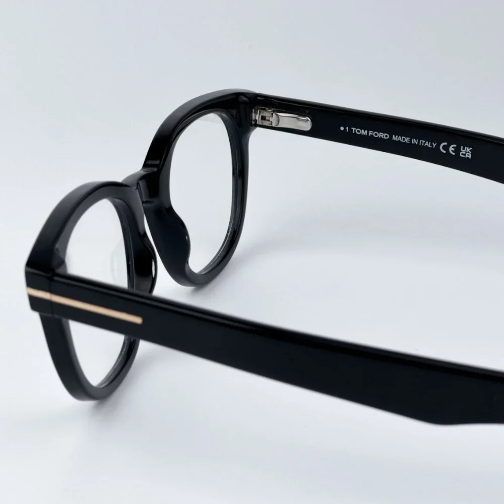 Tom Ford Women Black Clear Blue Block Round BRAND NEW Eyeglasses FT5807-B/O 001